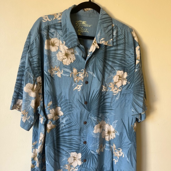 Jamaica Jaxx Other - Jamaica Jaxx Blue Floral Print 100% Silk Wood Button Hawaiian Shirt Mens Sz XXL